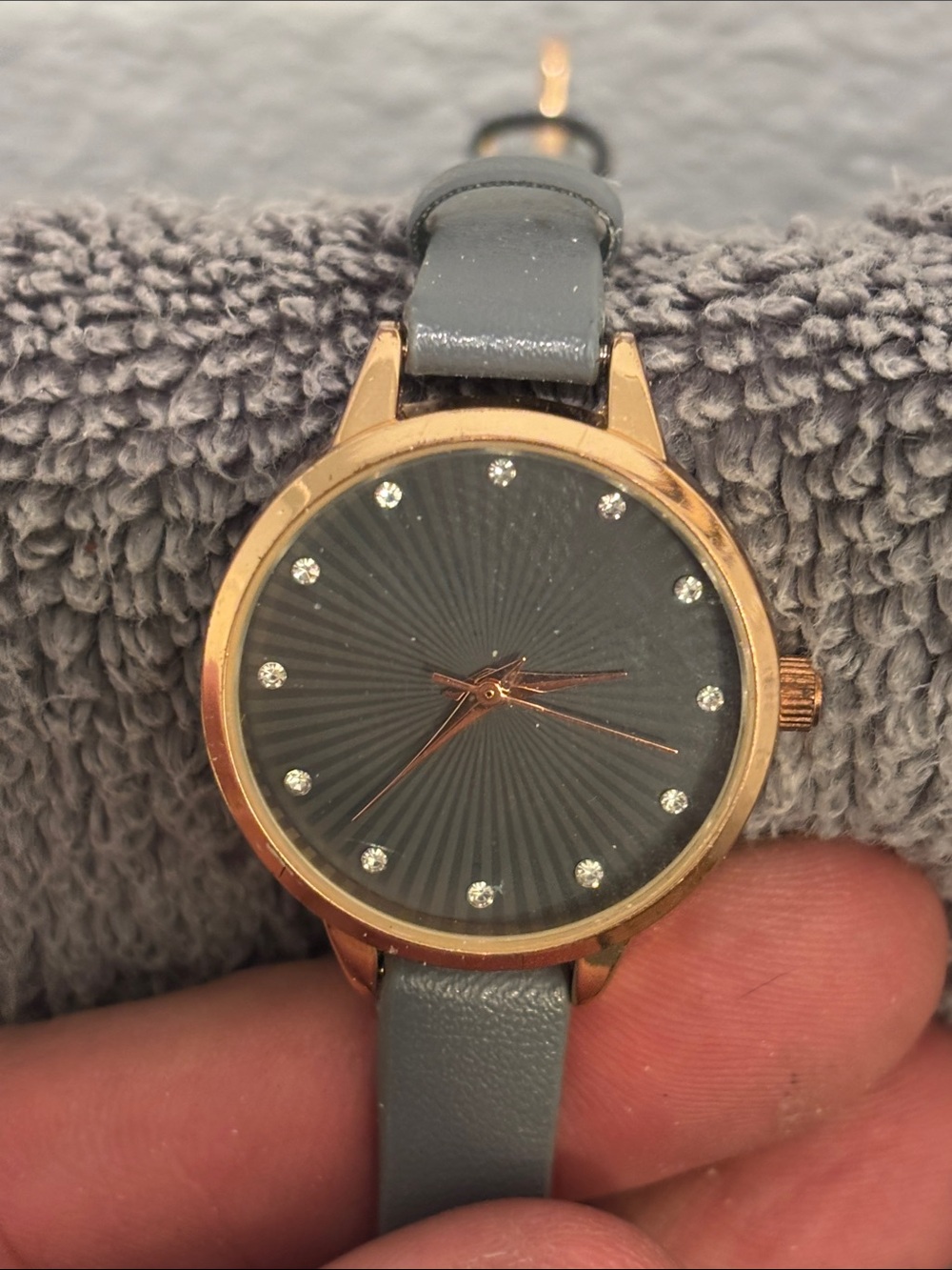 Women's Gold-Tone Grey Dial Watch with Grey Strap